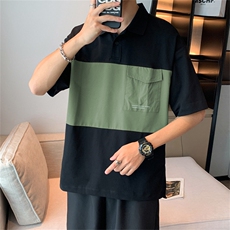 港风夏款男POLO衫字母印花拼色修身T恤衫T63P35，男装Polo衫，星座1013