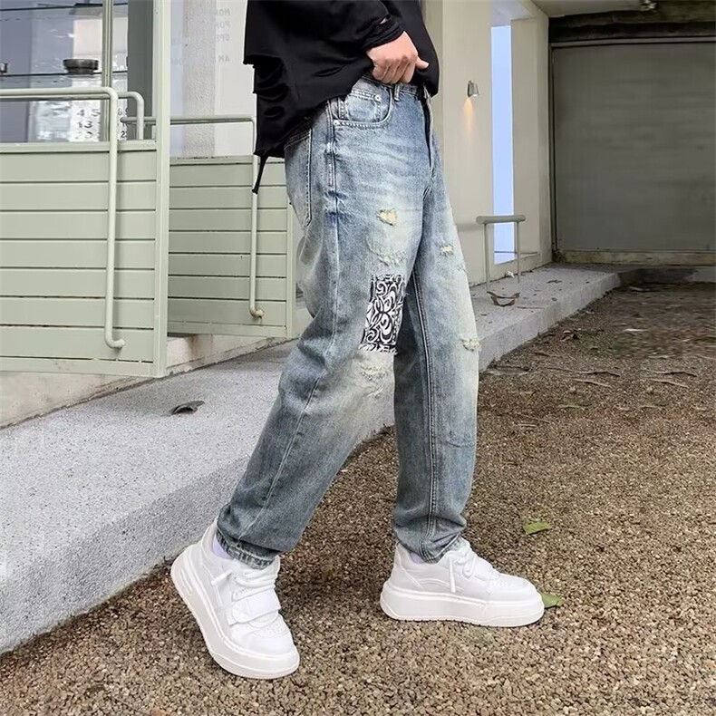 春季休闲痞帅水洗复古涂鸦印花牛仔裤男直筒宽松锥形裤子NK558,男装牛仔裤,星座1116A（原606A-3）