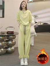 时尚休闲运动套装女秋冬洋气减龄宽松简约圆领卫衣阔长腿裤两件套，女装套装/套裙，江南