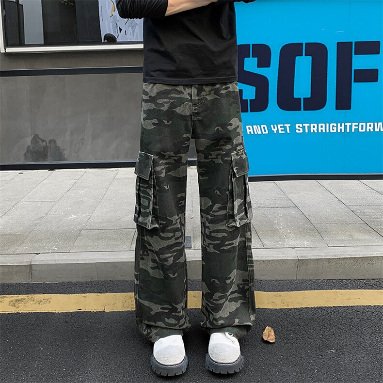 美式迷彩工装裤男款春秋季加长版高个子宽松阔腿嘻哈痞帅休闲长裤,男装休闲裤,电商A001-1