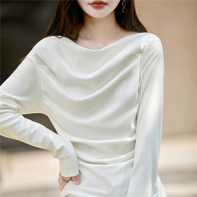 2025年秋季新款双面绒一字领针织打底衫时尚休闲通勤百搭，女装针织衫/毛衣，圣丽羊绒