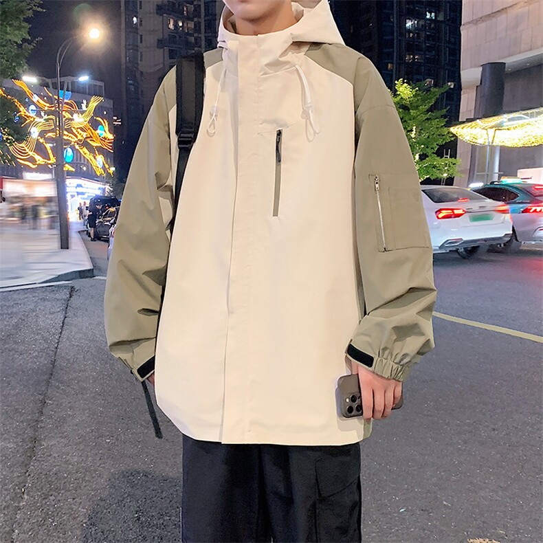 港风拼接上衣夹克宽松落肩拼色冲锋衣外套JK839P75,男装夹克,星座1204-3