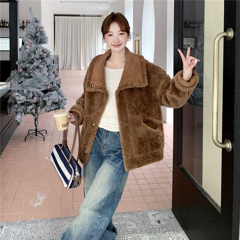 复古两面穿羊羔毛外套女2025冬季新款皮毛一体8060-P205-K295,女装羊羔毛/颗粒绒,浙宝115