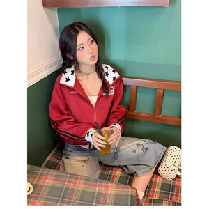 美式高街开衫长袖卫衣男女春秋撞色拼接设计感宽松休闲百搭外套潮图片