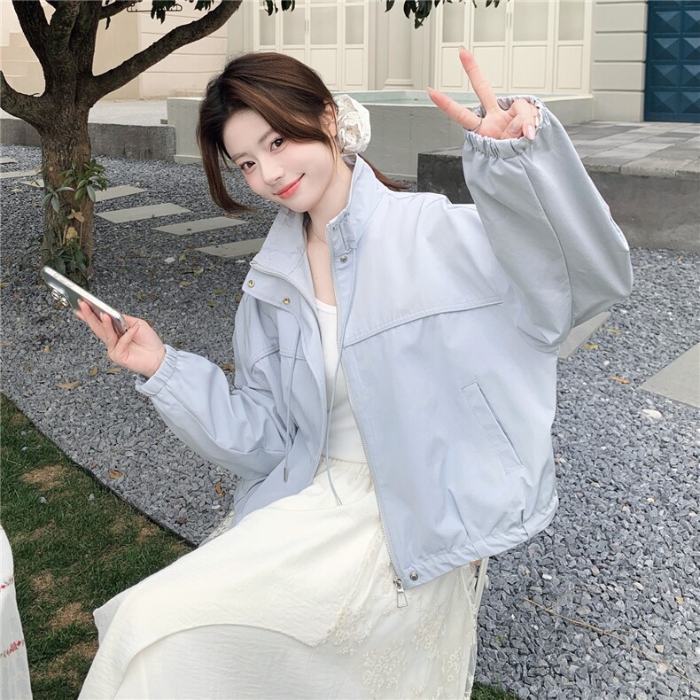 现货新款淡蓝色宽松休闲短外套女春秋季上衣2C353--722#P165K268,女装短外套,2C353