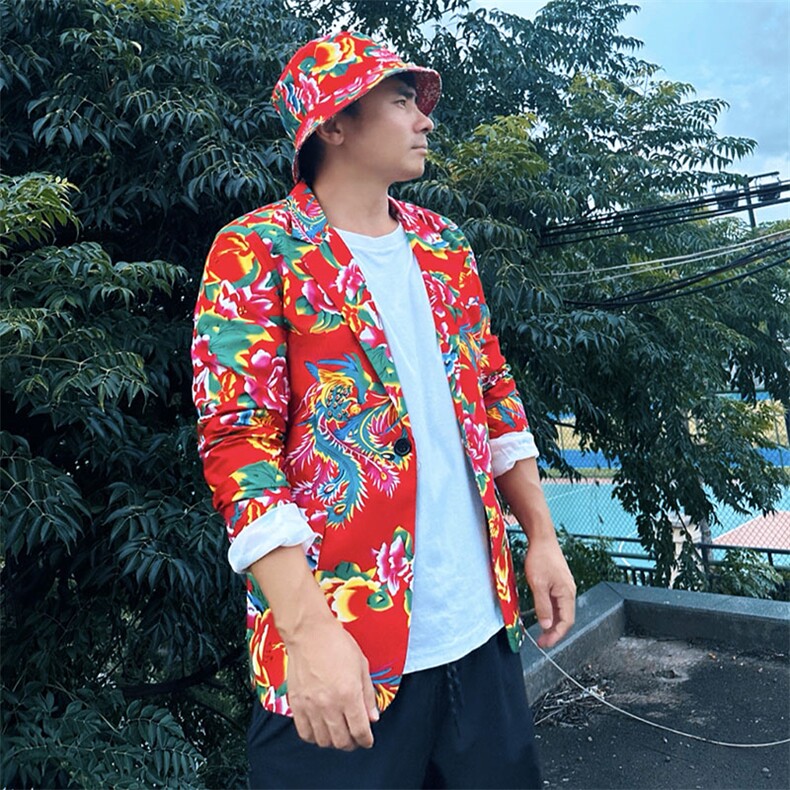XZ01秋文艺男大码宽松西服东北大花潮牌开衫男女风民族特色,男装西服,星座115A-2