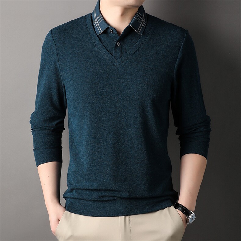 AG85723钱塘2020-3秋季男装假两件衫翻领直筒型时尚青年P50,男装T恤,钱塘207-3
