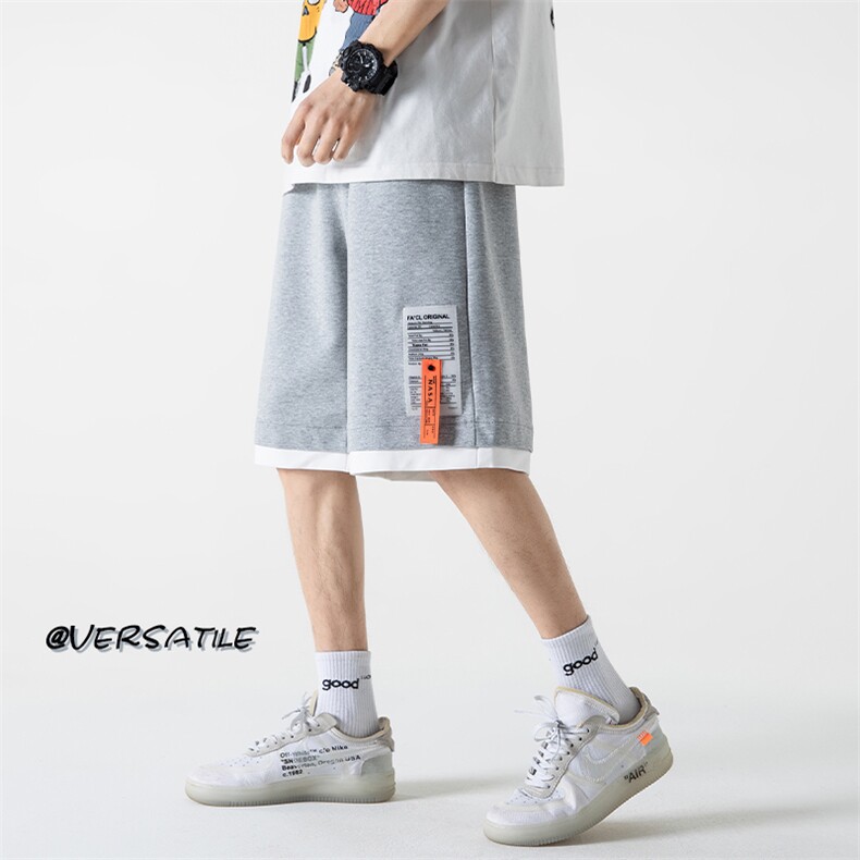 2023夏无影墙假两件贴标装饰大码男卫裤休闲五分短裤DK28002-P28图片