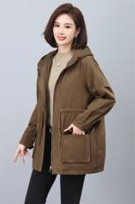 加绒派克服女秋冬2025新款时尚宽松抽绳收腰中年妈妈加厚保暖外套，女装派克服，天丽