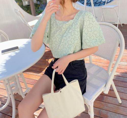 棉布刺绣泡袖上衣，女装，新袖