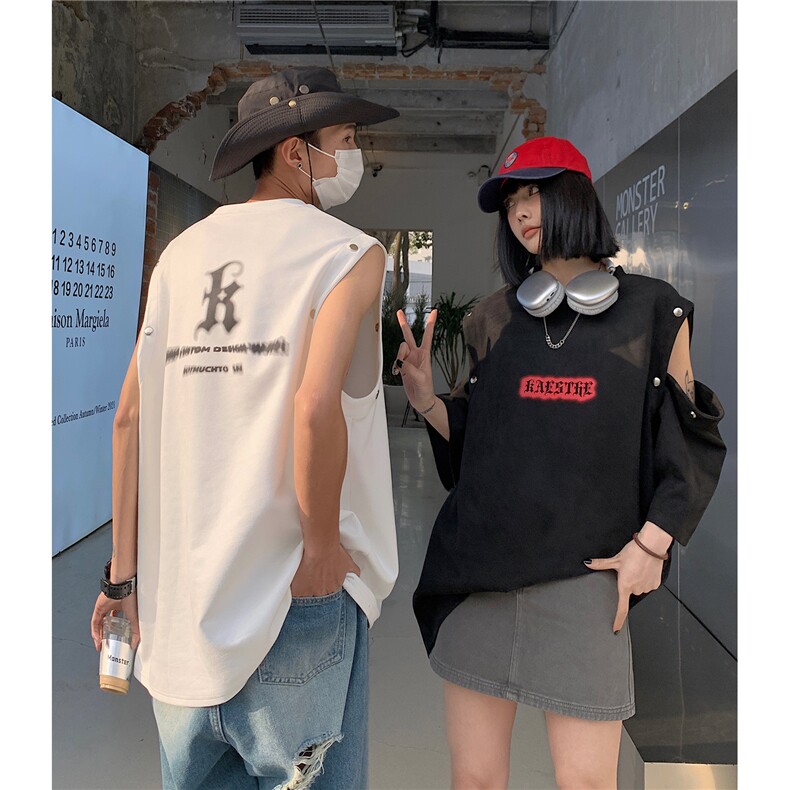 情侣装夏装新款袖子可拆卸麂皮绒字母印花圆领宽松T恤D286P38,男装T恤,电商A335-1（原A458）