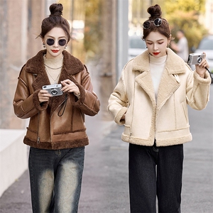 皮毛一体仿羊羔毛鹿皮绒外套女2024冬新款显瘦加厚机车服夹克上衣图片