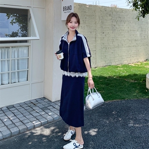 休闲运动蕾丝薄款短袖卫衣半身裙女夏2025新款甜美显瘦图片