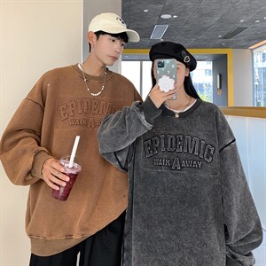 情侣装秋装 钢印 水洗做旧美式情侣卫衣大码外套G1023 P65 男类图片