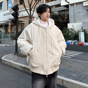 秋冬纯色连帽休闲百搭男大高定加厚棉服外套  A071-999-P125图片