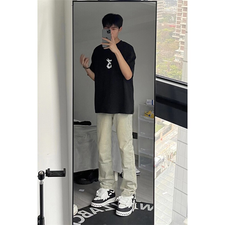 B221美式ins高街小众百搭纯色微喇牛仔裤LK22087-P55控78,男装牛仔裤,电商B221