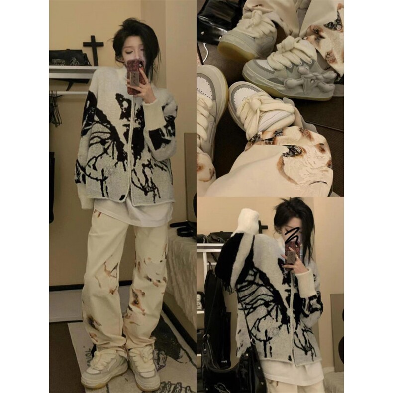 【有货】火焰蕾丝微喇白色牛仔裤男美式高街vibe裤子B07WW-特P50,男装牛仔裤,星座1007（原301D）