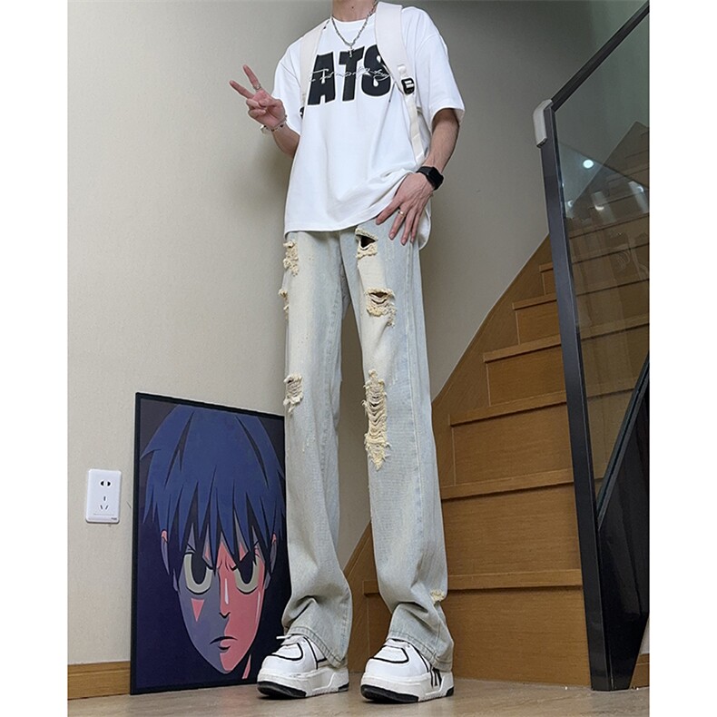 美式高街ins小众破洞牛仔裤货号K755P6578,男装牛仔裤,电商A063