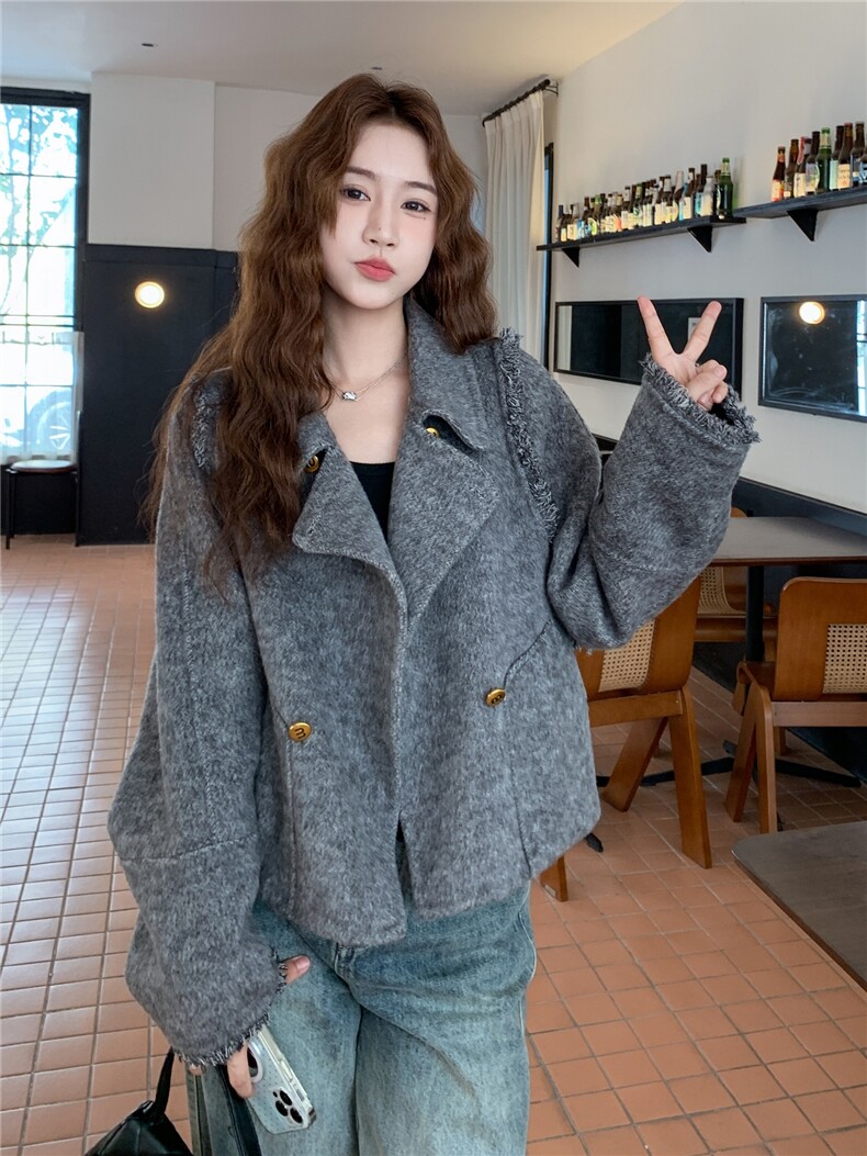 日系小香风高级感双面羊毛大衣女2025冬季轻奢超好看减龄毛呢外套,女装双面呢大衣,丝露怡语