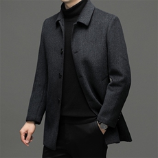 2023冬季新款翻领纯色中长款双面呢羊毛大衣中年加厚保暖男装外套，男装毛呢大衣，电商B212（原钱塘6029）