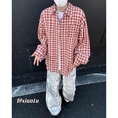 港风秋季小清新外穿长袖衬衫男百搭休闲格子衬衣上衣CS135/P40，男装衬衫，电商D202-1