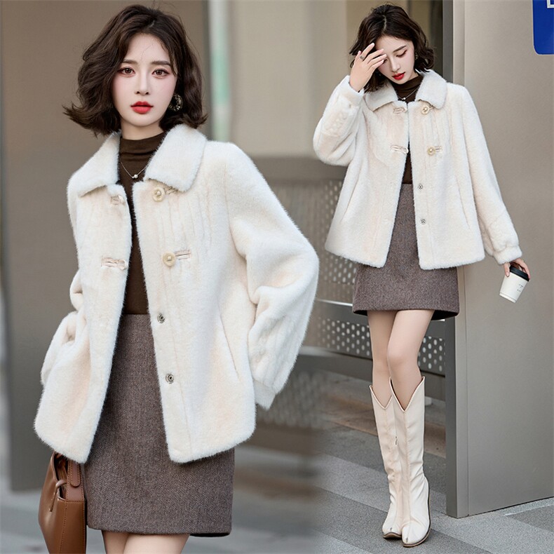 2024冬季新款皮草短款皮毛一体外套方领时尚单排口，女装皮草，蝶眷