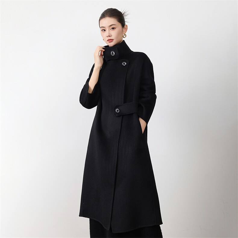 双面毛呢外套女士春秋冬季2025年新款休闲小个子中长呢子大衣,女装双面呢大衣,贝源羊绒