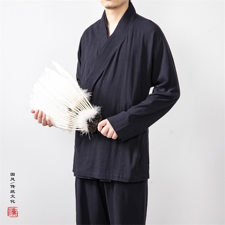 秋冬新款风男装新中式道袍改良斜襟汉服TZ01P85，男装民族服装，钱塘802