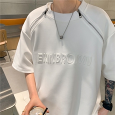 港风双则金属拉链钢印潮流短袖T恤男DT77788P45控59：供抖音视频，男装T恤，星座227-7