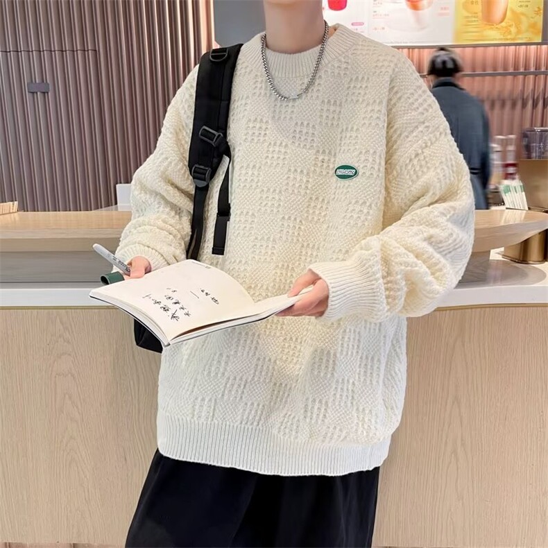 慵懒风毛衣男冬季简约麻花针织衫鹿毛绒宽松套头内搭上衣MY7119,男装针织衫/毛衣,星座1116A-1（原606A）