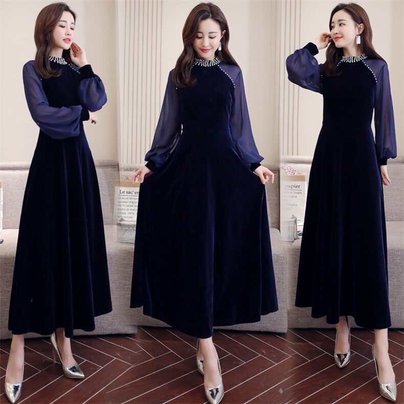 连衣裙纯色长袖圆领中腰显瘦修身2021春季新款时尚，女装连衣裙，瑶迪依秀