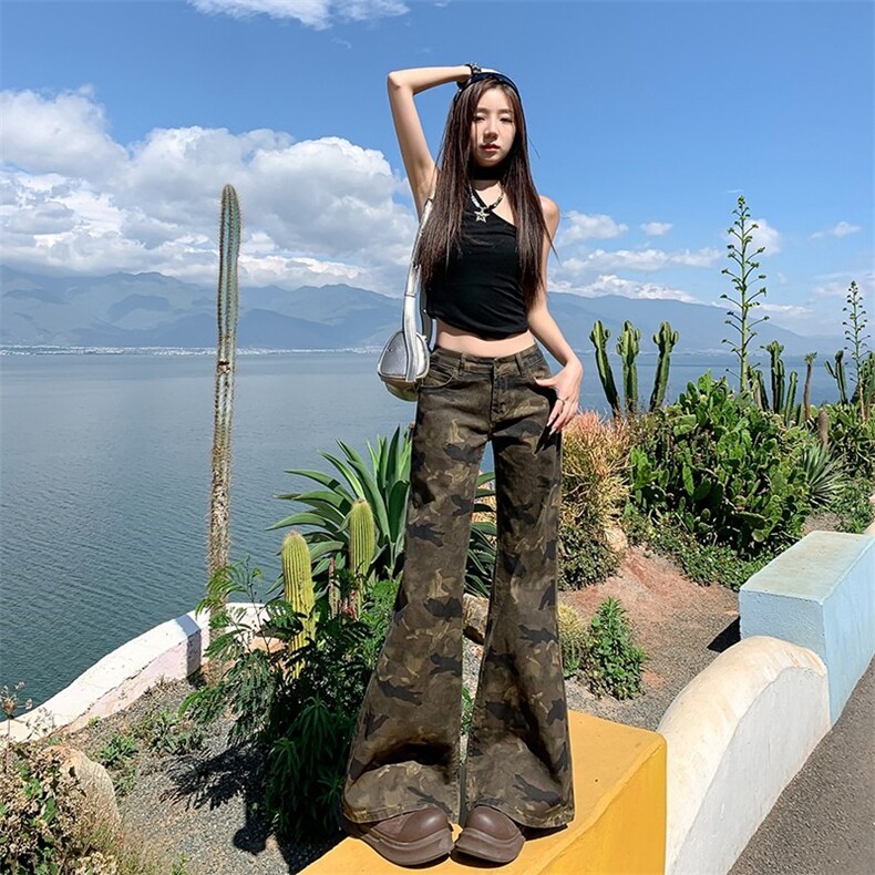 网络图现货美式高街潮流cleanfit迷彩微喇弯刀牛仔裤JF5120-P42，男装牛仔裤，星座715-7