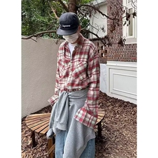 春秋季长袖格子衬衫男款复古宽松格纹外套百搭男生衬衣CS52，男装衬衫，星座1116A（原606A-3）