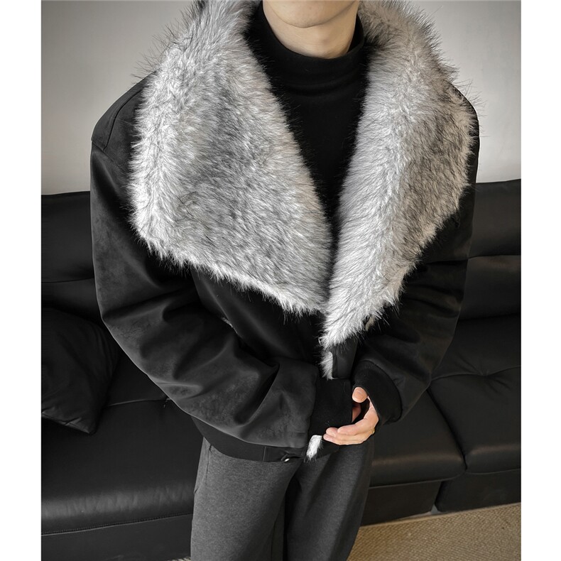 座山雕交襟扣高立领翻领皮棉衣仿水貂毛游牧加棉外套987P128,男装棉衣,电商A458A