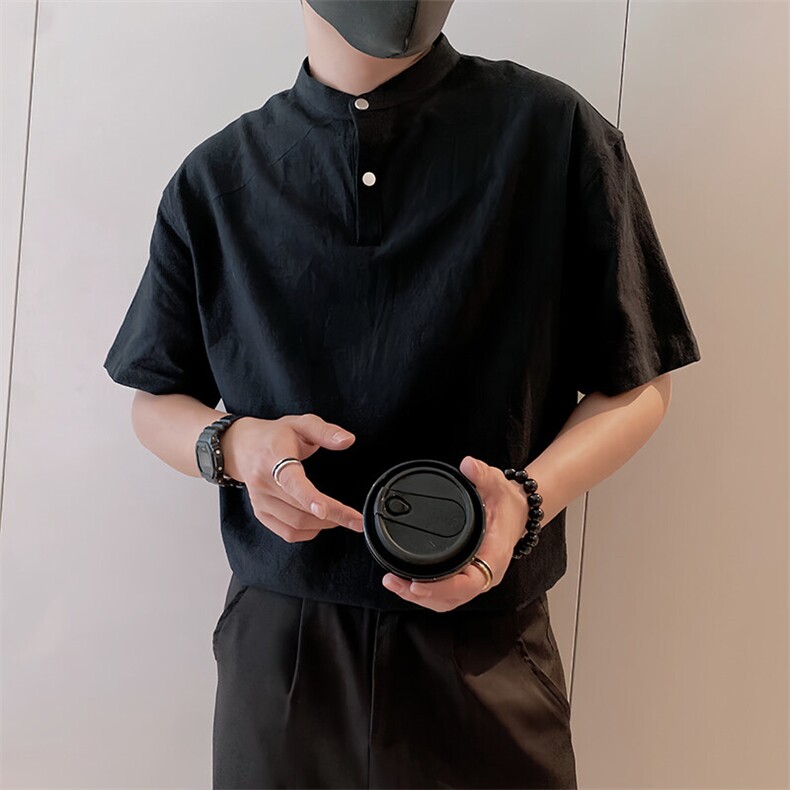 8961/P58控88夏季社会小伙亨利领伯爵百搭休闲短袖T恤男黑首4,男装T恤,星座305B