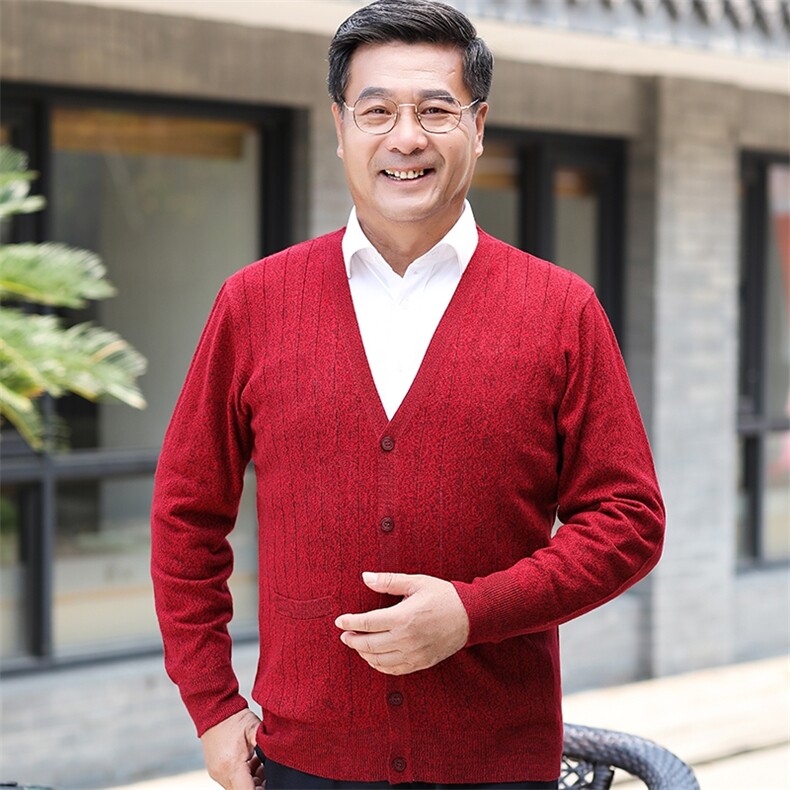 2024秋冬新款中老年男款V领纯色纽扣开衫,男装羊绒开衫,衣恋羊绒