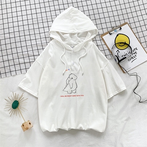 LD54140-P45 连帽短袖t恤男大码胖子带帽五分袖中袖图片