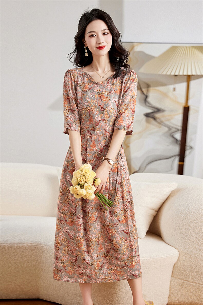 现货！2023新款连衣裙女装夏季碎花高端奢华收腰裙子雅佳俏521#,女装连衣裙,雅佳俏