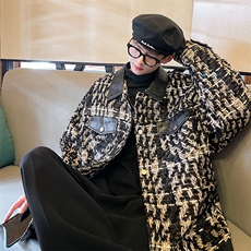秋季编织小香风男女款拼接夹克格子上衣A071-JK105-P110，男装夹克，电商A071