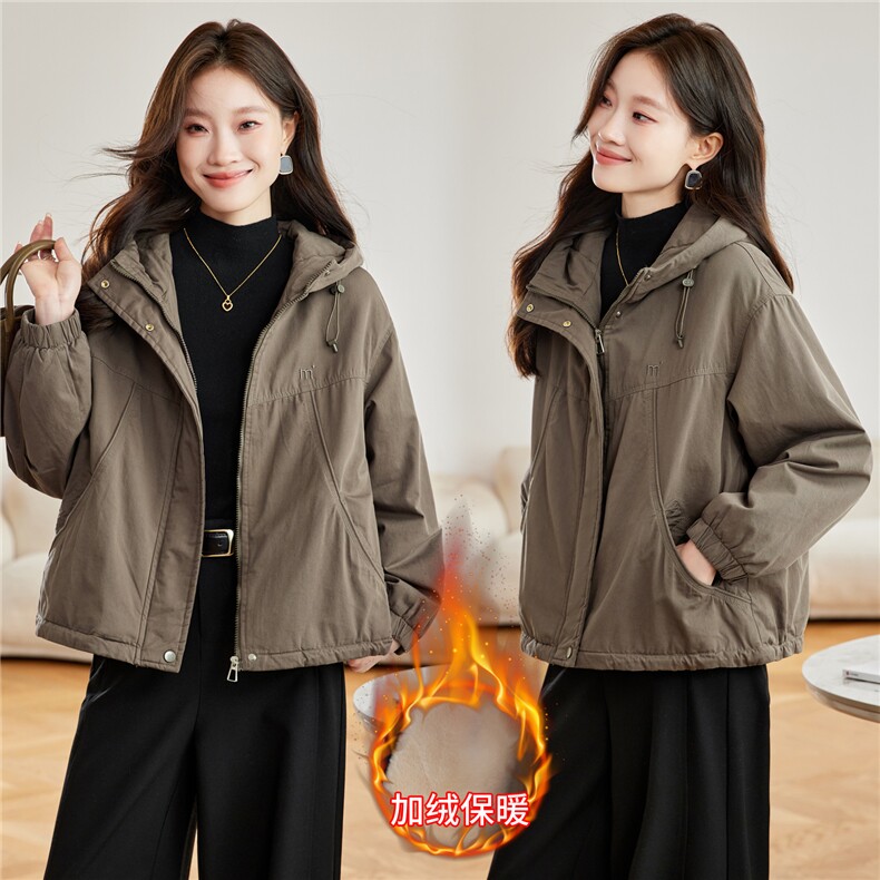 现货2025冬装新款加绒加厚休闲精品女装棉衣棉服派克服,女装派克服,木子恋