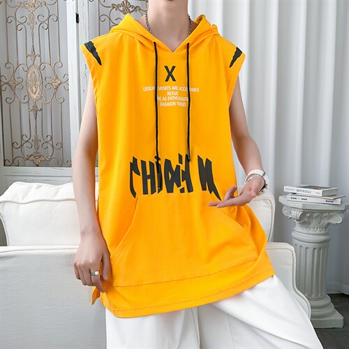7XL~M潮流连帽无袖背心2023夏季新款休闲马甲T恤男加肥加大码控58,男装背心/马甲,钱塘717(原712)
