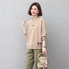 2025春秋季新款撞色刺绣时尚优雅套头圆领长袖卫衣，女装卫衣/绒衫，独衣靓