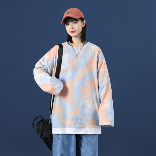 21秋季新款中性扎染长袖T恤女宽松落肩袖衬衫DS-A160-1-T103-P35图片
