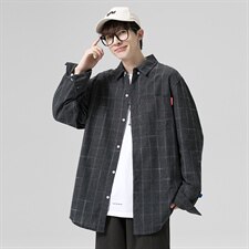 2021秋季新无影墙日系港风百搭大码宽松男扣领格子衬衫C510-P40，男装衬衫，电商A001