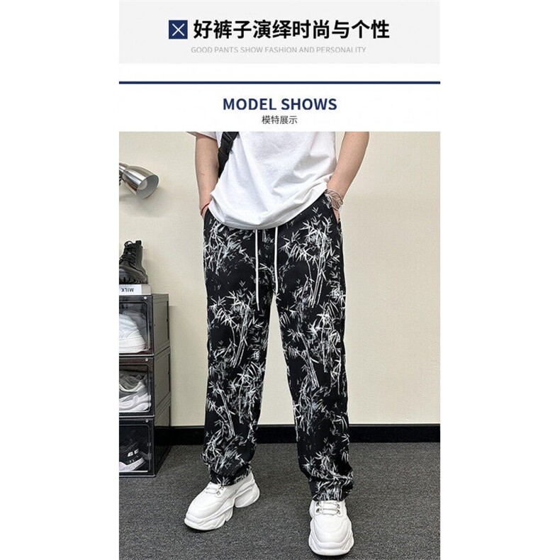网络图现货风竹节印花冰丝休闲裤男宽松潮流束脚哈伦裤RX502-P30图片