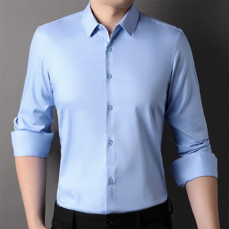 F81136莫代尔精品秋季新款商务休闲纯色中年男士长袖衬衣,男装衬衫,钱塘207-1