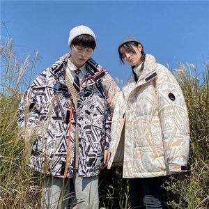 现货立领潮牌制造韩版宽松情侣学生白鸭绒羽绒服男图片