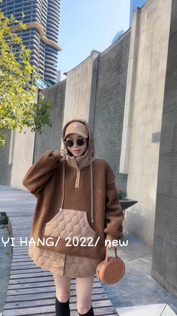 颗粒绒压格加绒卫衣一杭主推款，女装卫衣/绒衫，一杭