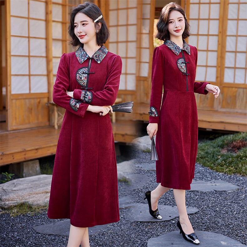 新中式国风复古连衣裙女2024秋季爆款时尚优雅减龄显瘦洋气裙子潮,商品下架区,水衣源