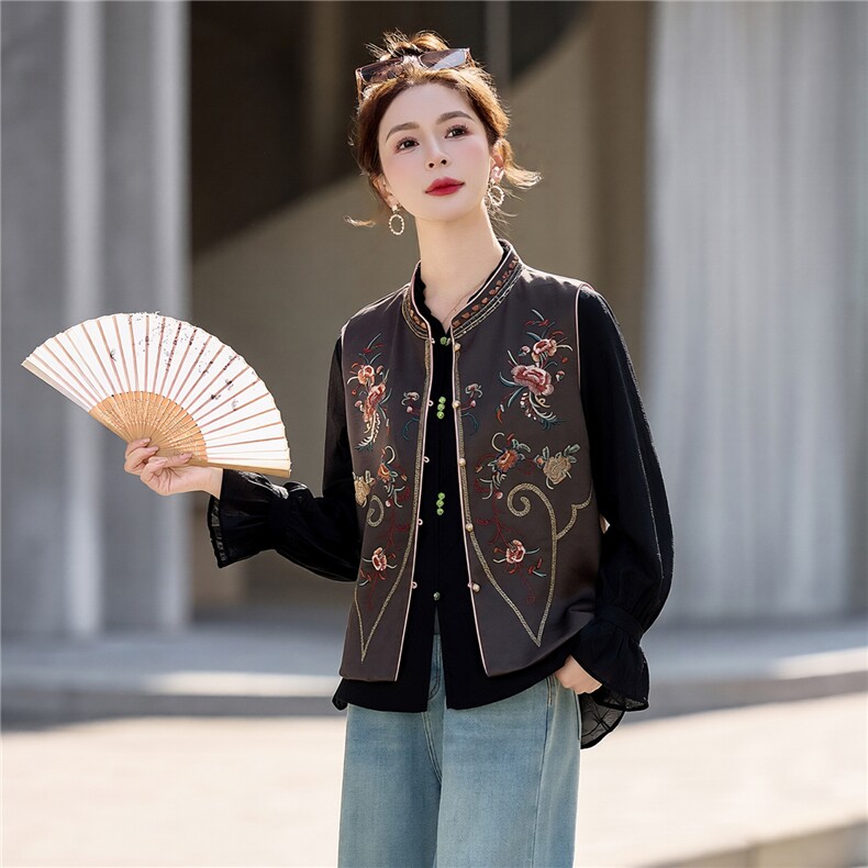 【春季女装新款】2026大量现货春季时尚重工刺绣两面穿新中式马甲,女装马甲,缘衣格